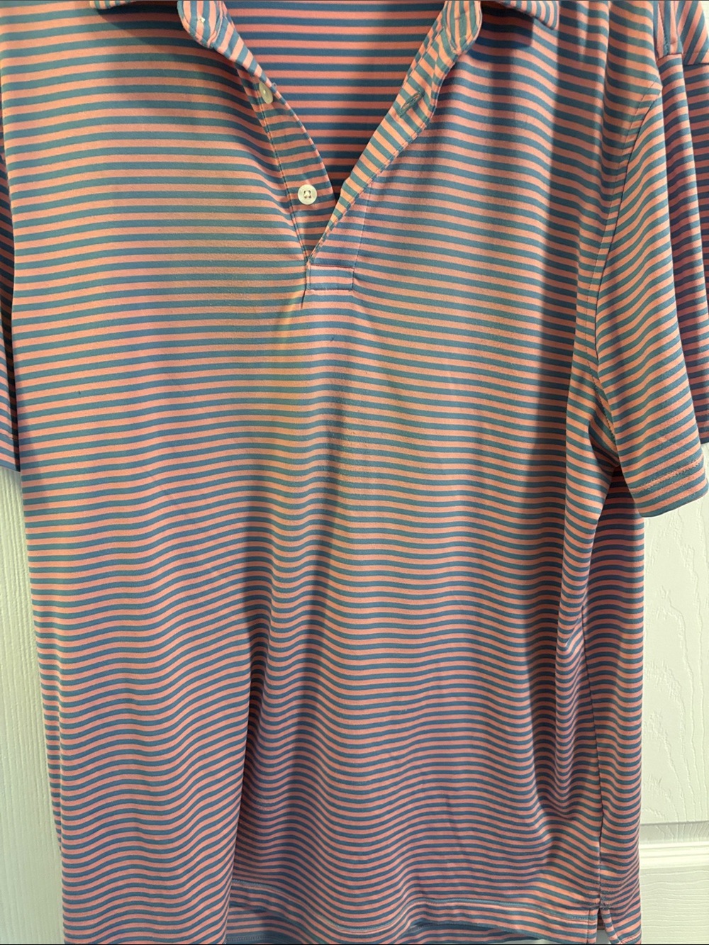 J. Crew Men's Striped Polo in Pink and Blue